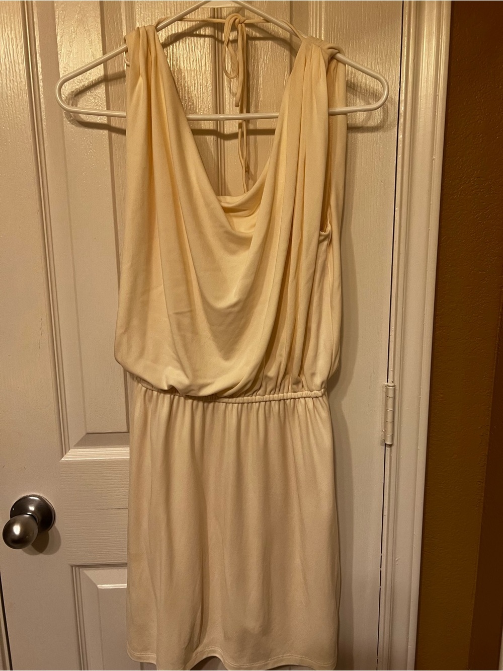 HALSTON HERITAGE Cream Cowl Neck Blouson Halter Dress, Size S